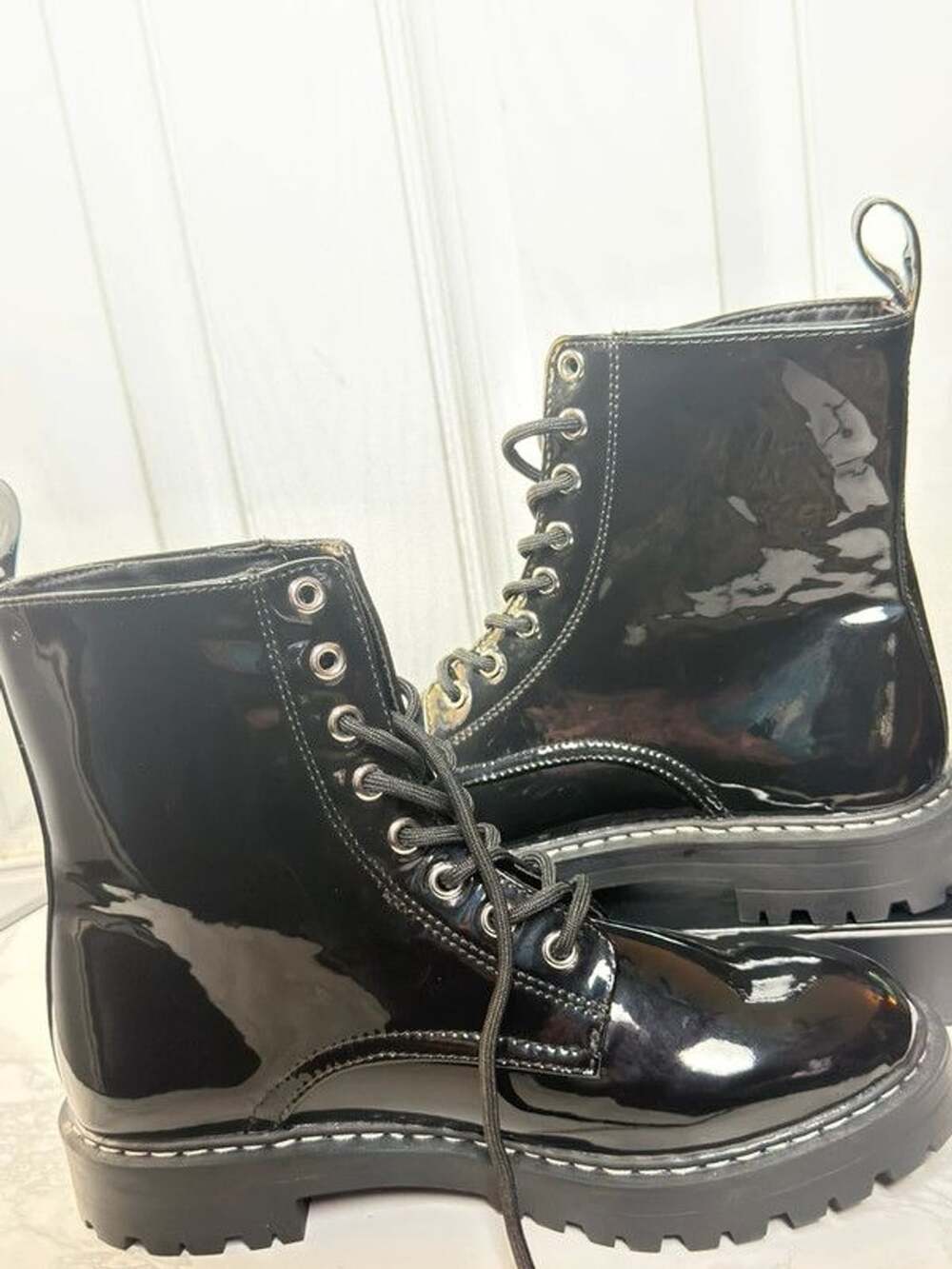 H&M Divided Black Patent Combat Boots NWB Size 7